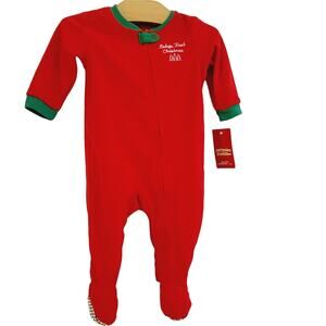 6M New with tags Babies First Christmas   red fleece zip up footed pajama.